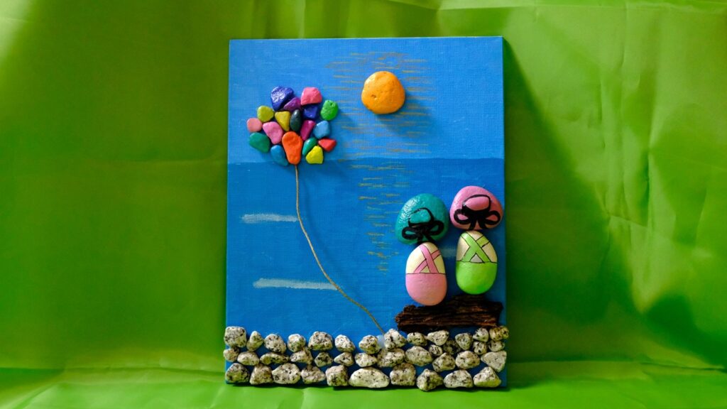 quadro amiche al tramonto sassi dipinti