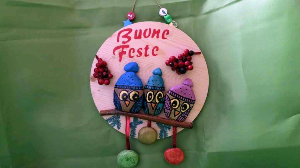 decorazione natalizia fuoriporta gufi handmade